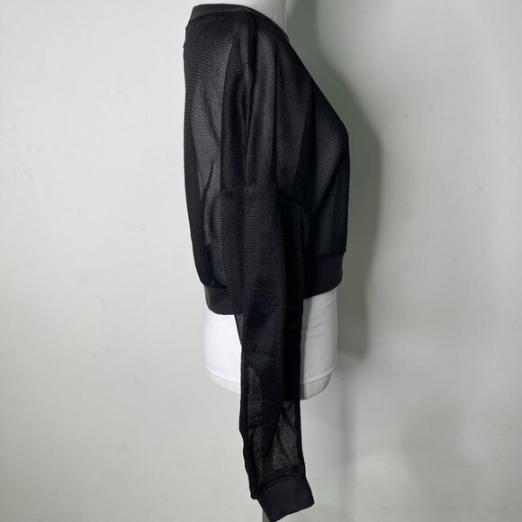Alo Women's Black Sheer Mesh Long Sleeve Cropped Crewneck Top Size Medium - Picture 3 of 11